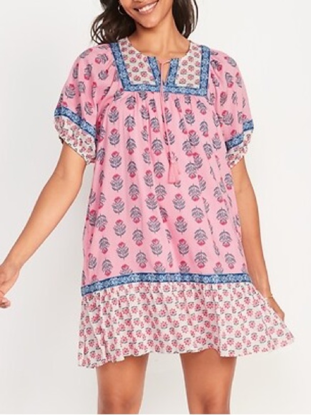 Old Navy Pink Floral Tie-Front Boho Dress